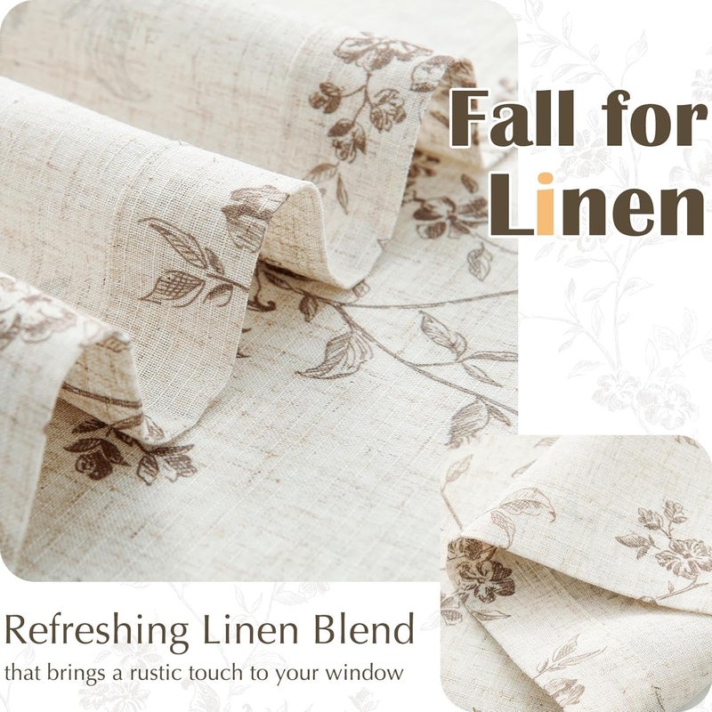 jinchan Floral Kitchen Curtains 36 Inch Linen Tier Curtains Farmhouse Cafe Half Window Drapes Over Sink Light Filtering for Living Room Laundry RV Rod Pocket 2 Panels Taupe on Beige - Image 4